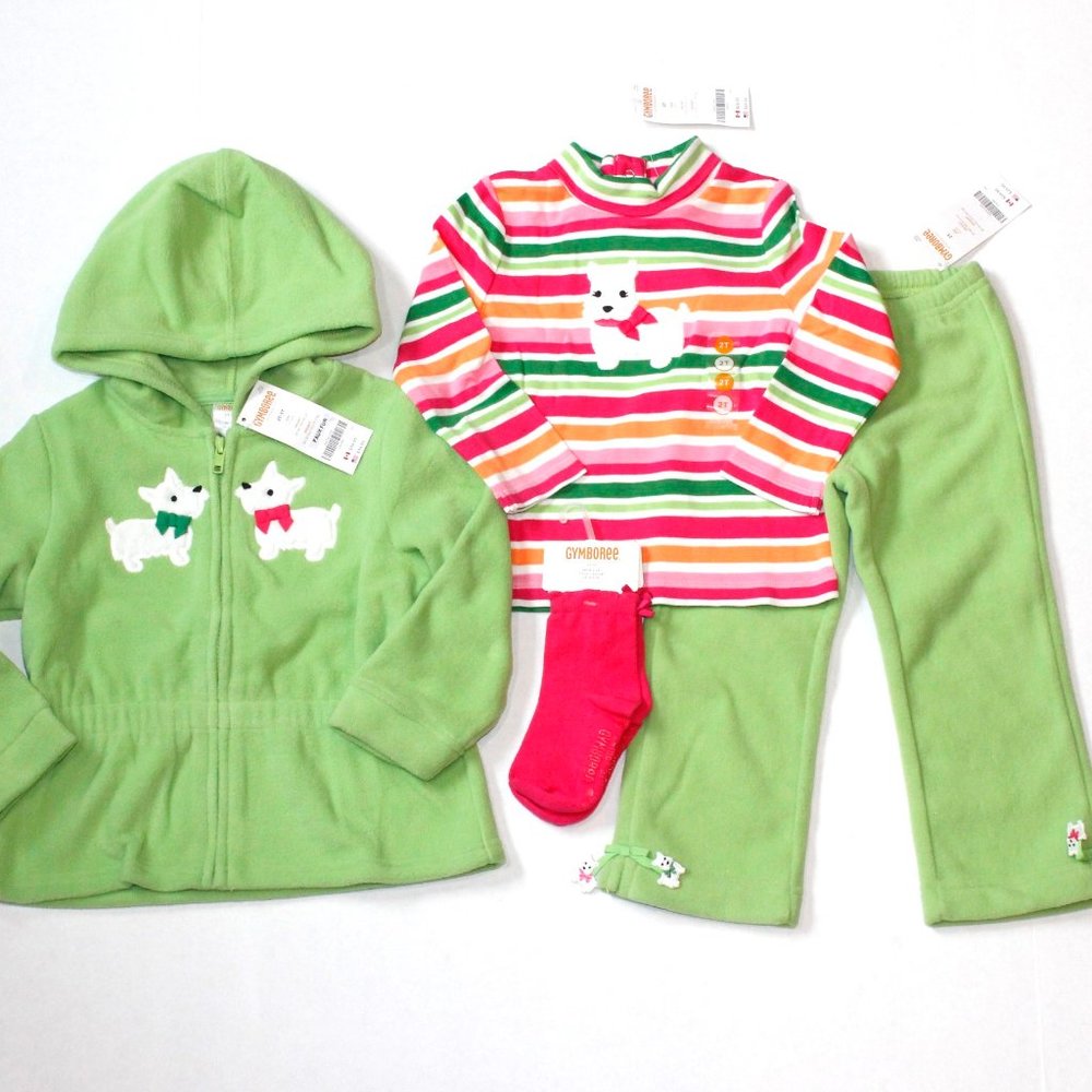 NWT Gymboree 2T top pants jacket socks Cheery All the Way green fleece